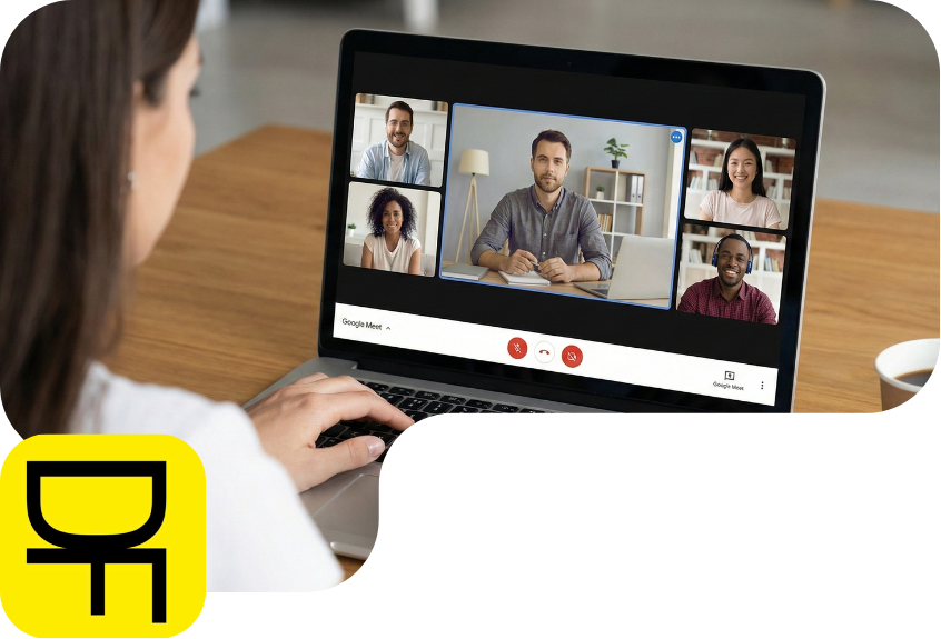 A person on a video call, demonstrating Deskfiller's remote collaboration process